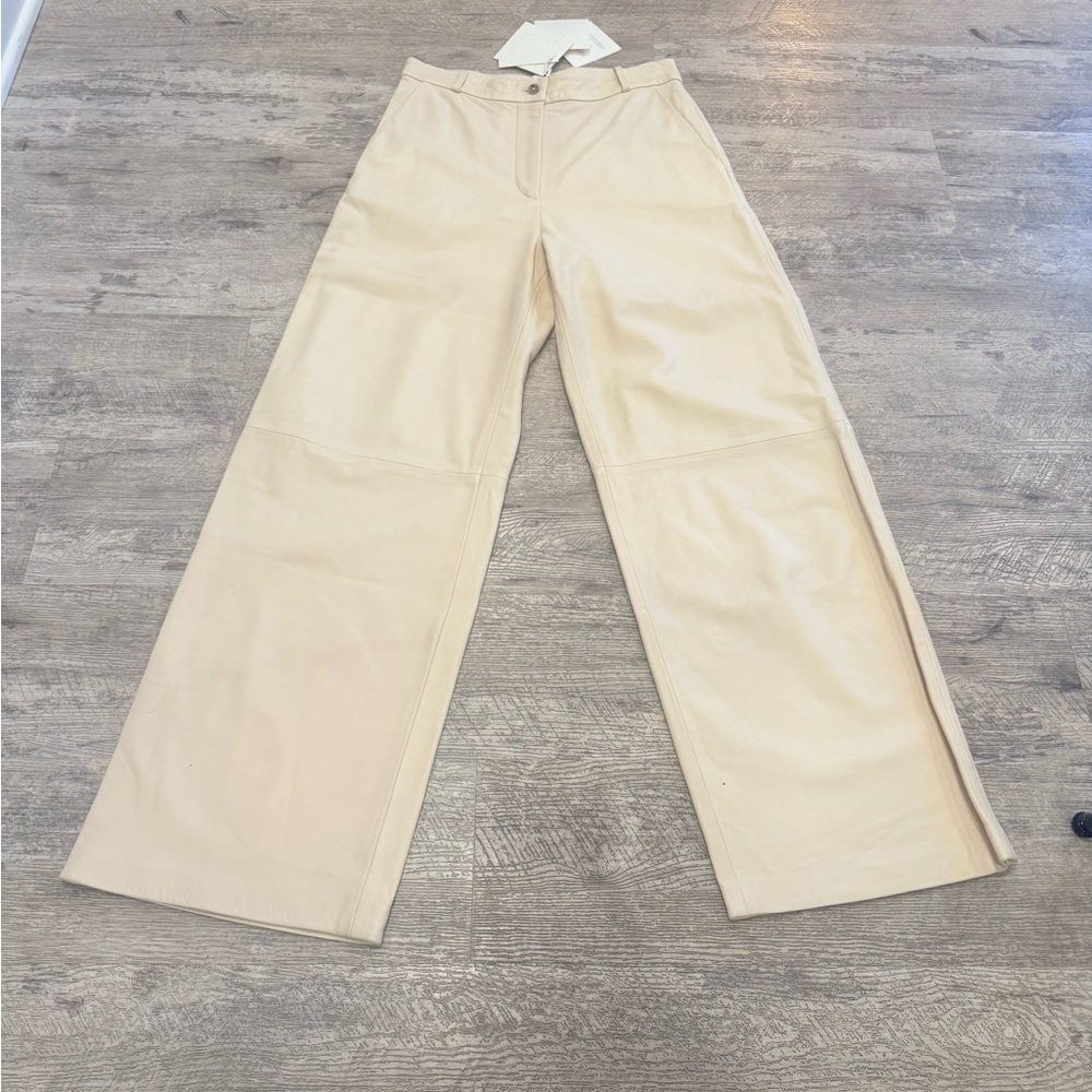 Loulou Studio LEATHER Cream Wide-Leg Trousers - Picture 7 of 16